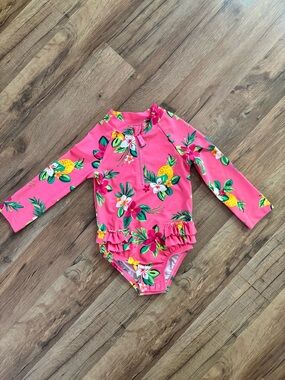 Carter's Bright Pink Tropical Floral Long-Sleeve One-Piece Swimsuit